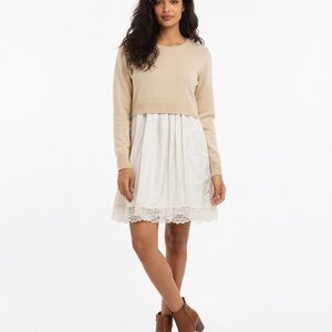 Maille Beige Sweater with White Lace Dress Size Small